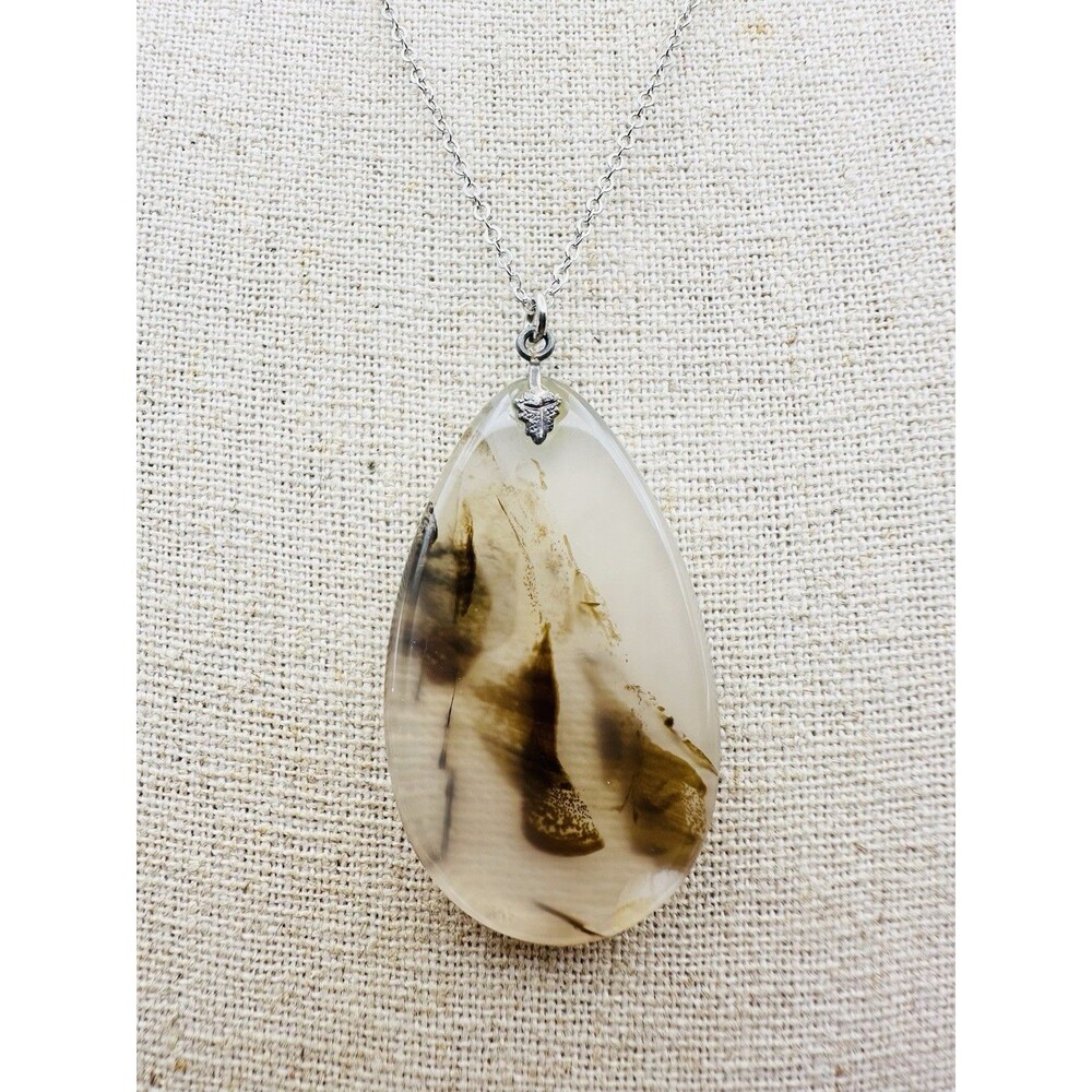Vintage Montana Agate Pendant Necklace Scenery 17.75”